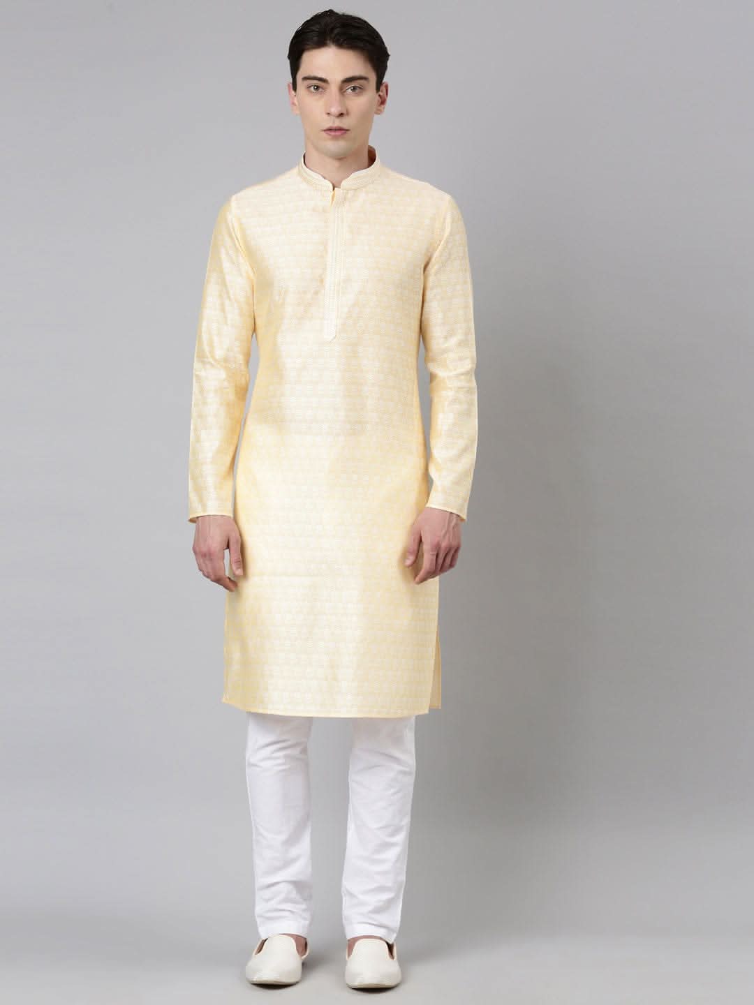 Yellow Banarasi Jacquard Kurta Set