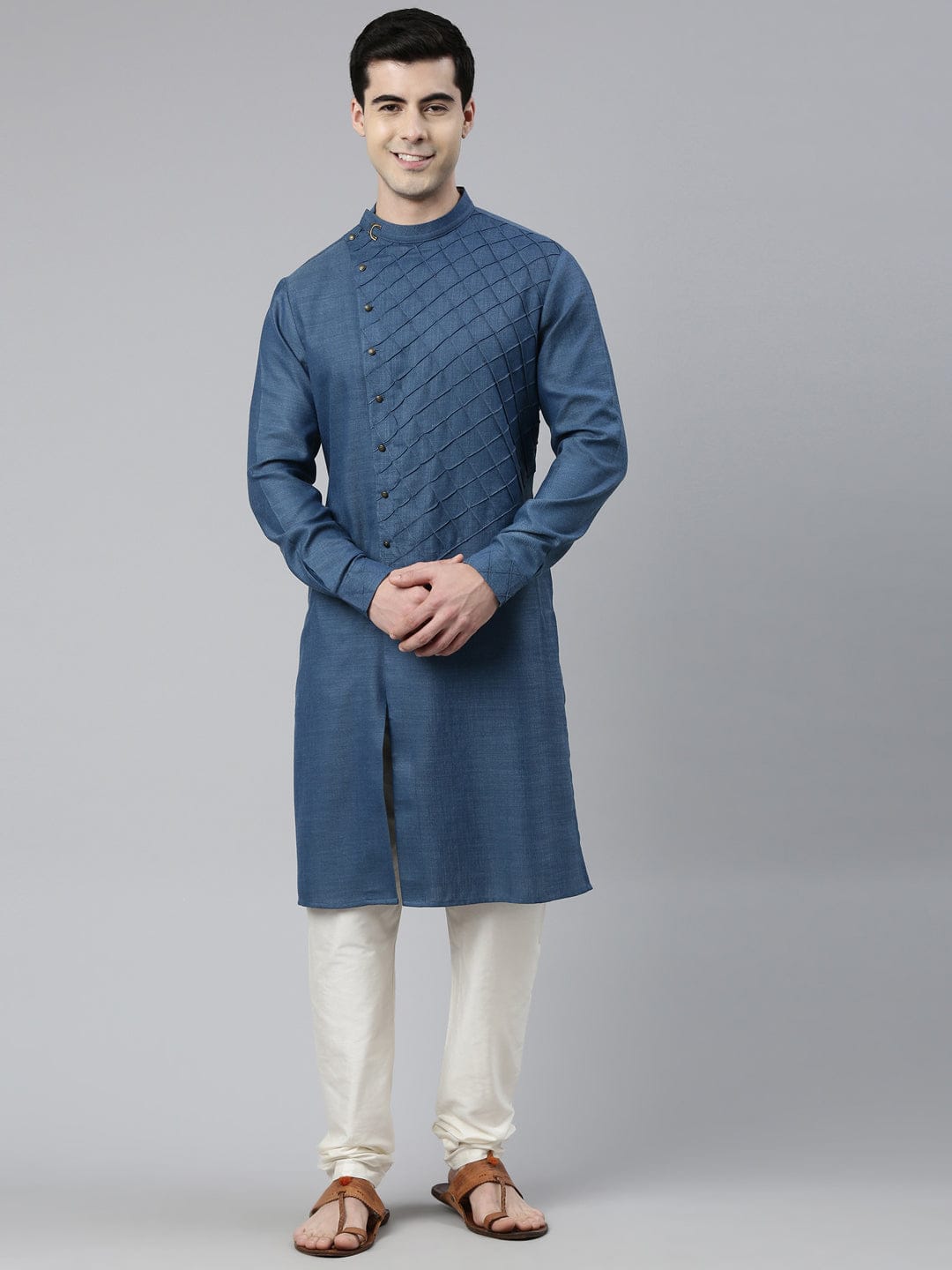 Denim Blue Angrakha Kurta Set