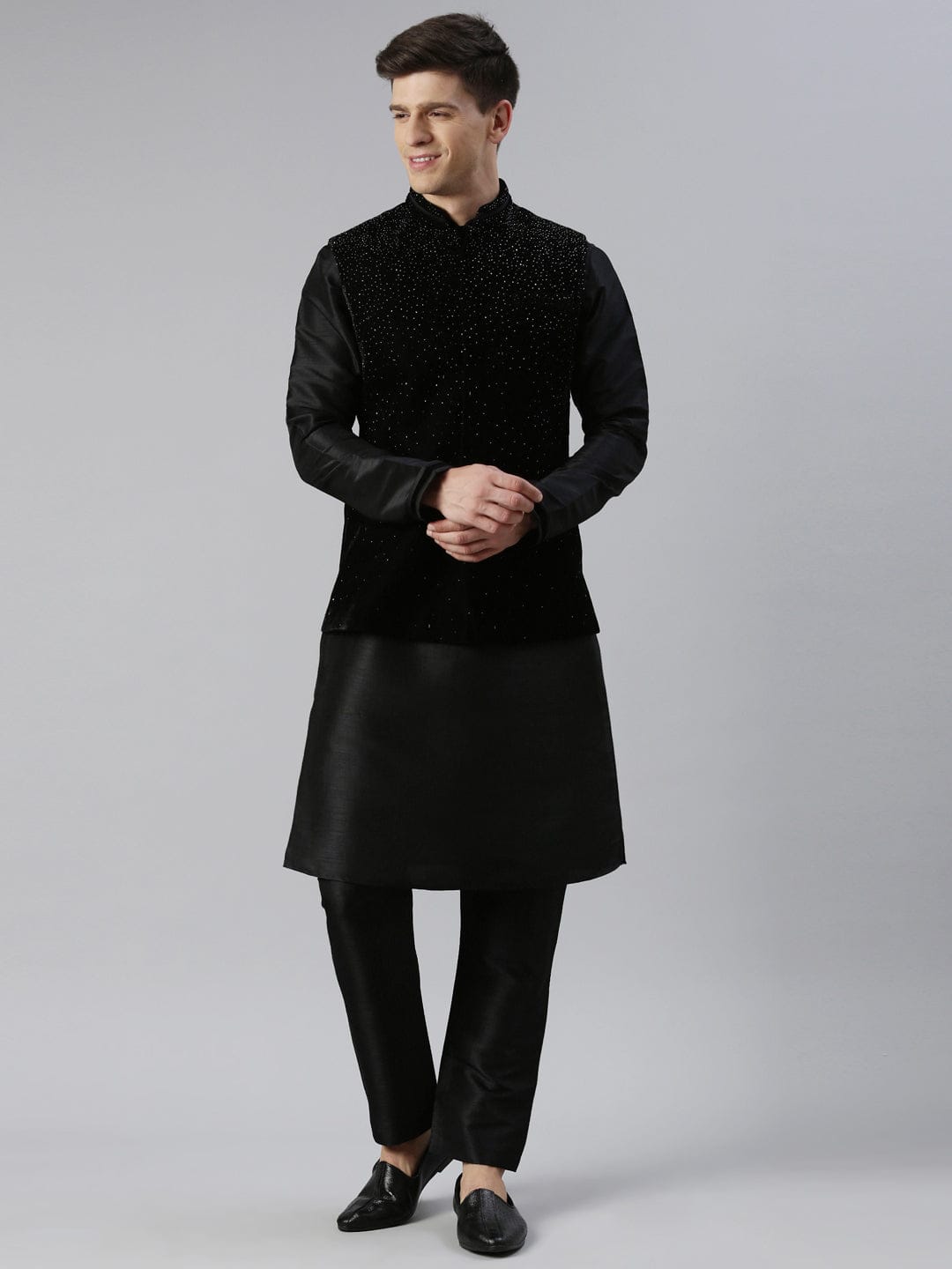 Black Velvet Hand Embroidery Jacket Set