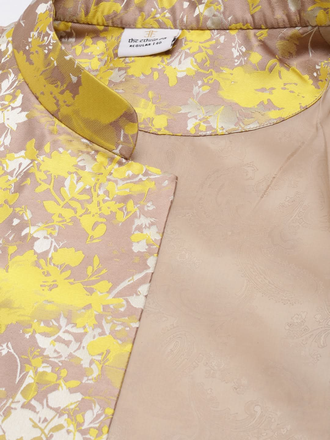 Yellow Floral Jacquard Angrakha Jacket