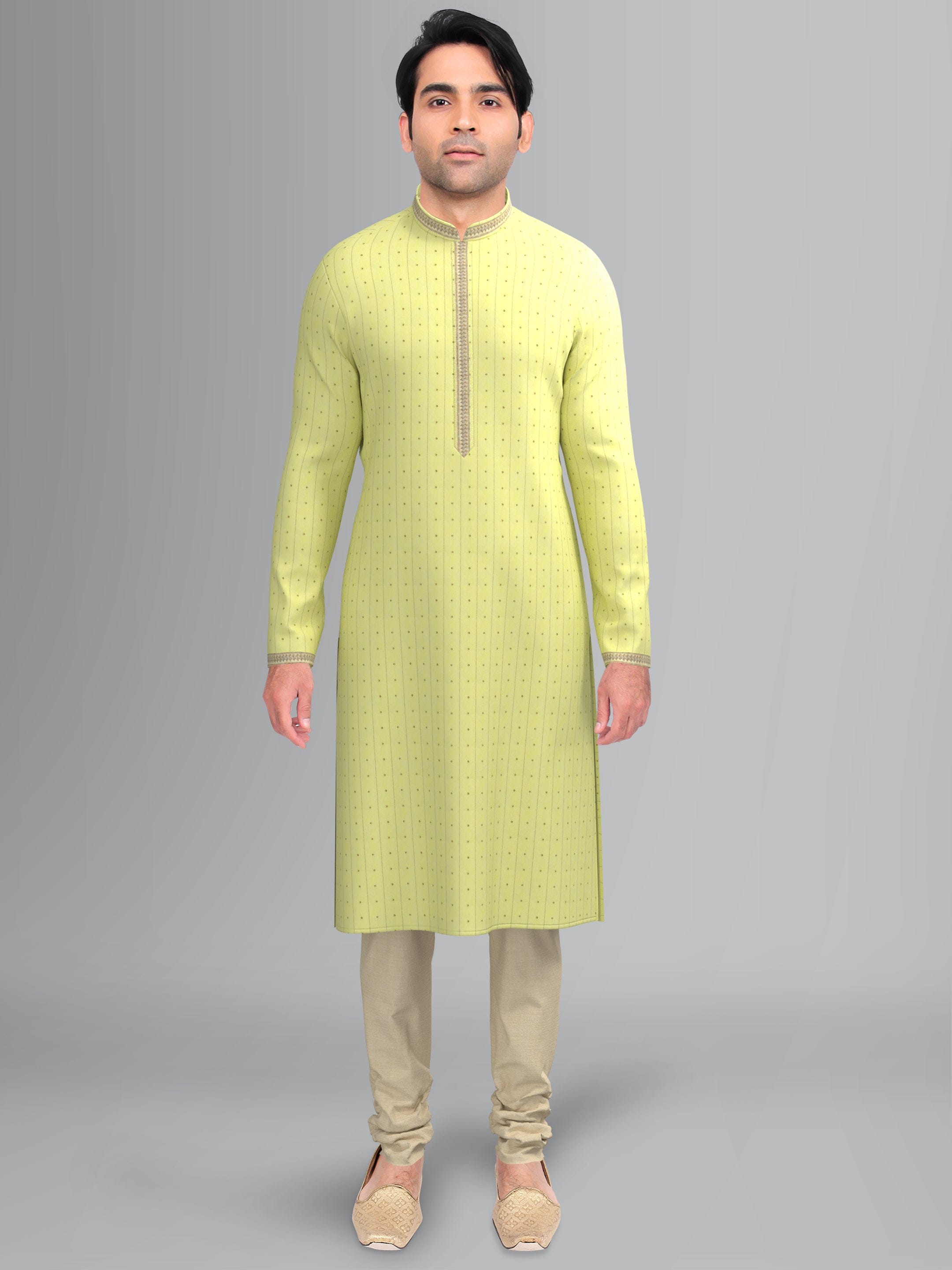 Lemon Yellow- Gold Zari Sequence Kurta Set