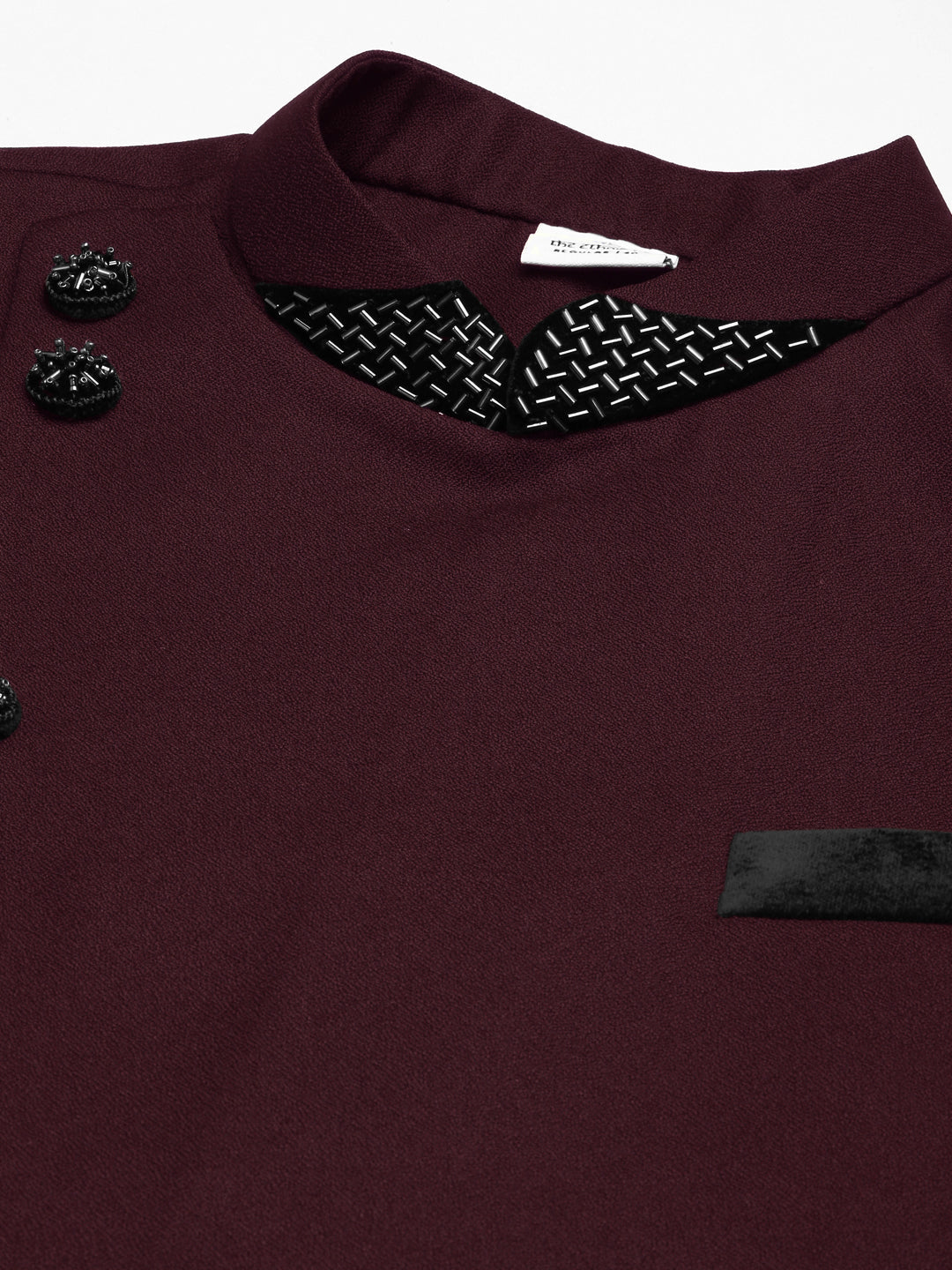 Wine Embroidered Overlap Jacket