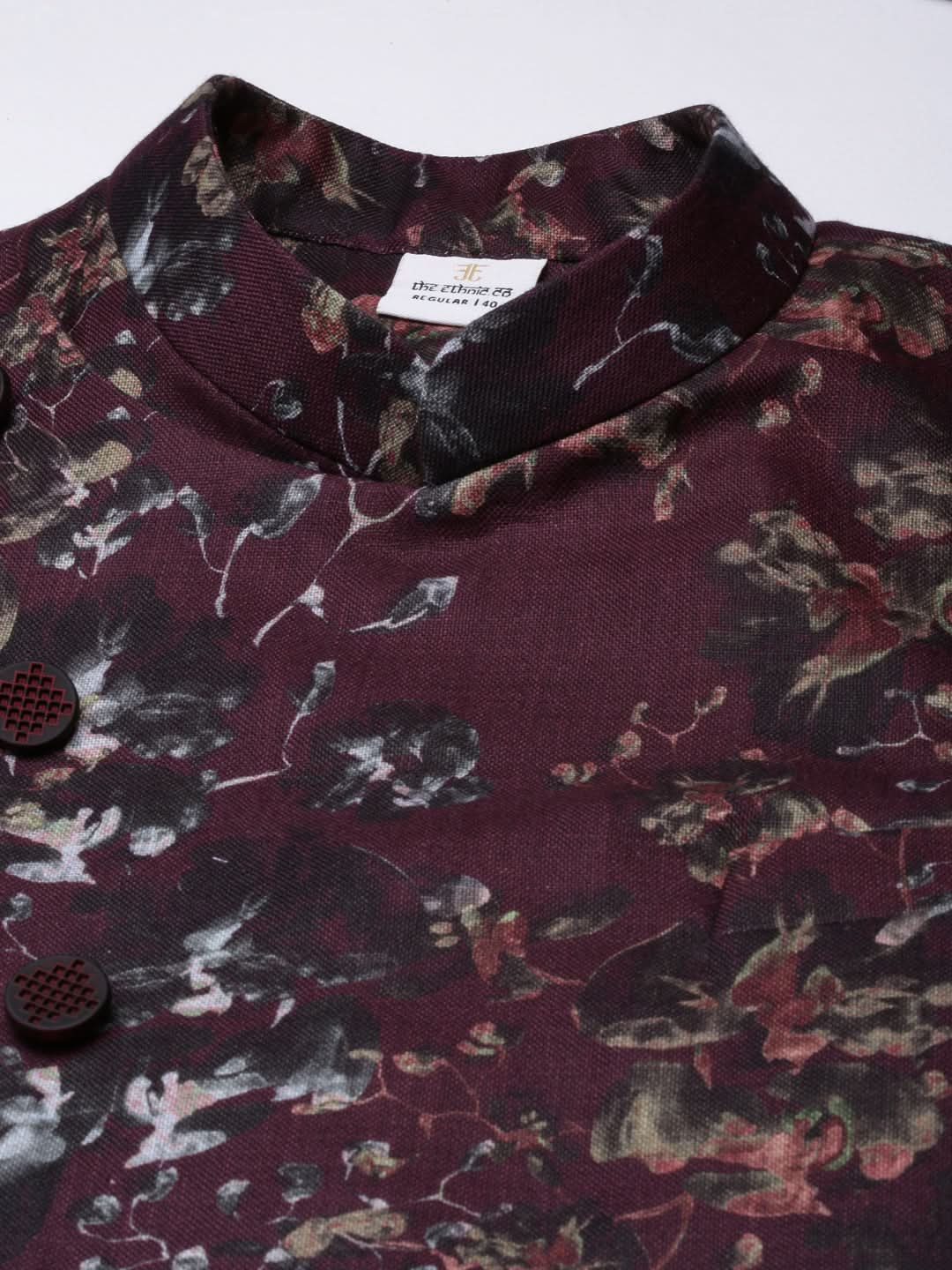 Wine Printed Cotton Jacket