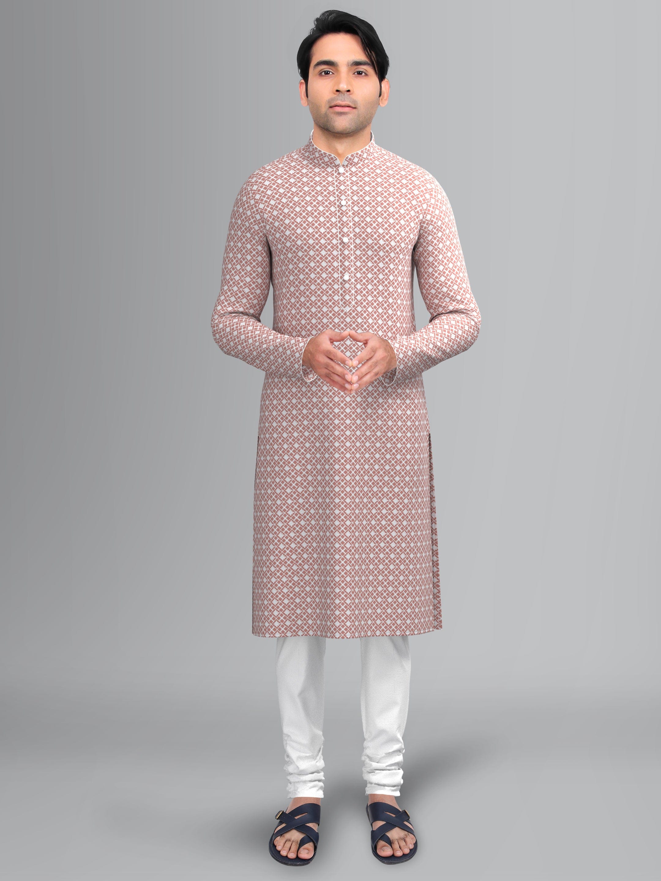 Peach Chikankari Kurta Set