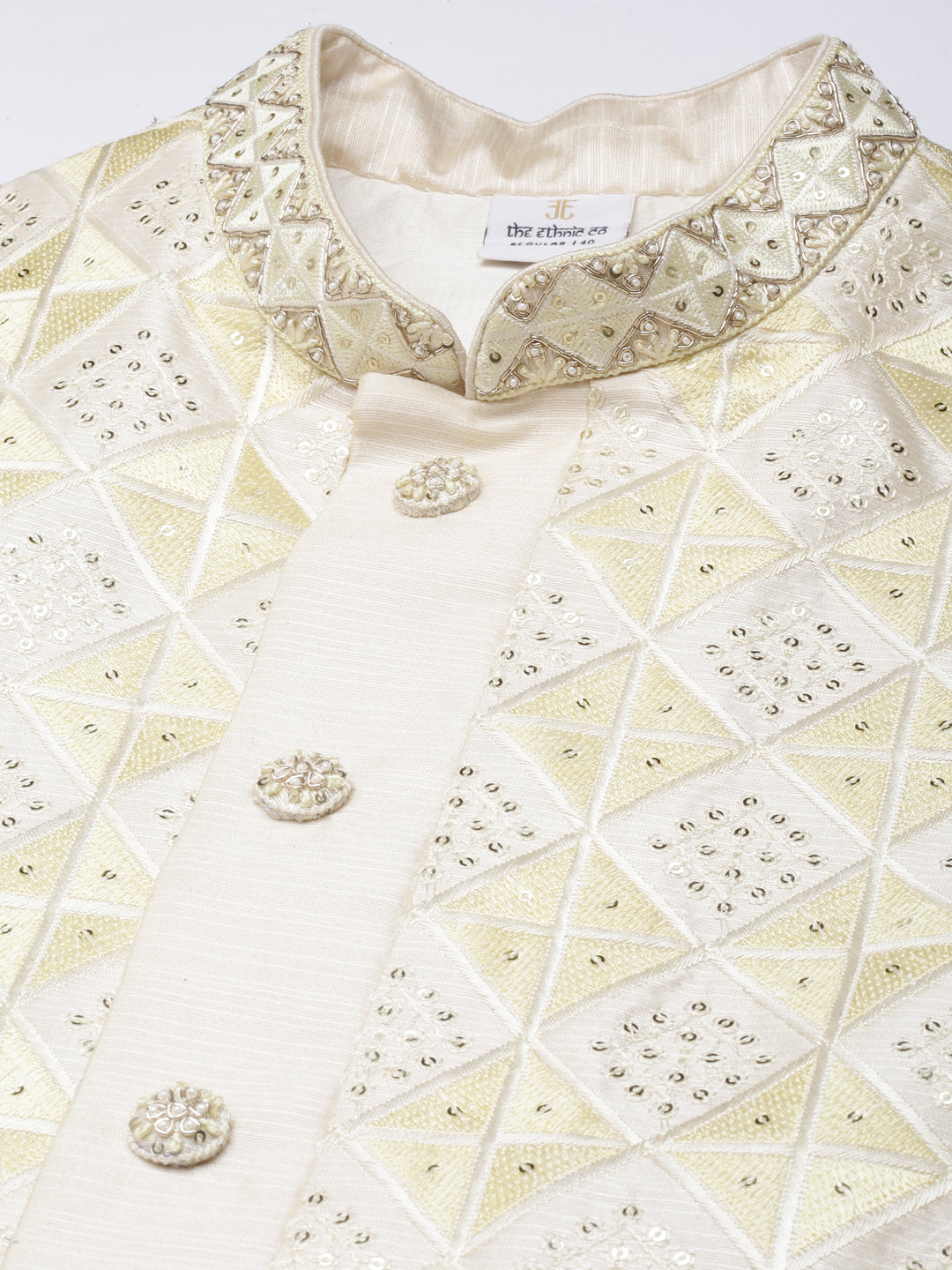 Cream  Embroiderd Layered Long Jacket