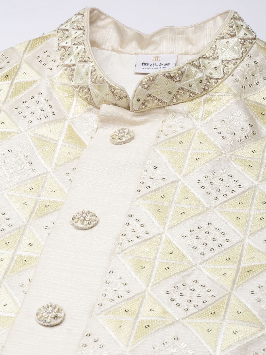 Cream Embroiderd Layered Long Jacket