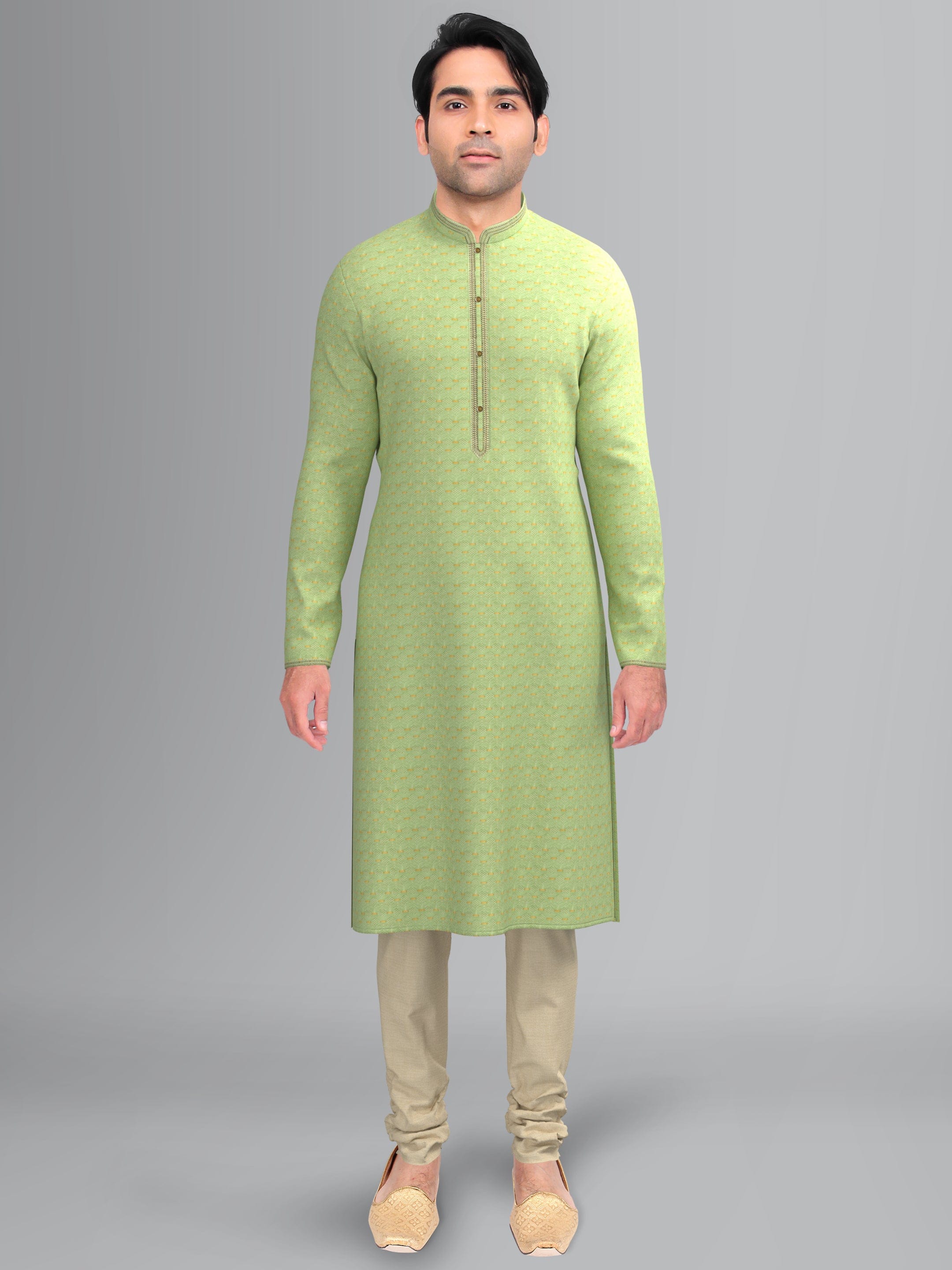 Green-Gold Jacquard Kurta Set