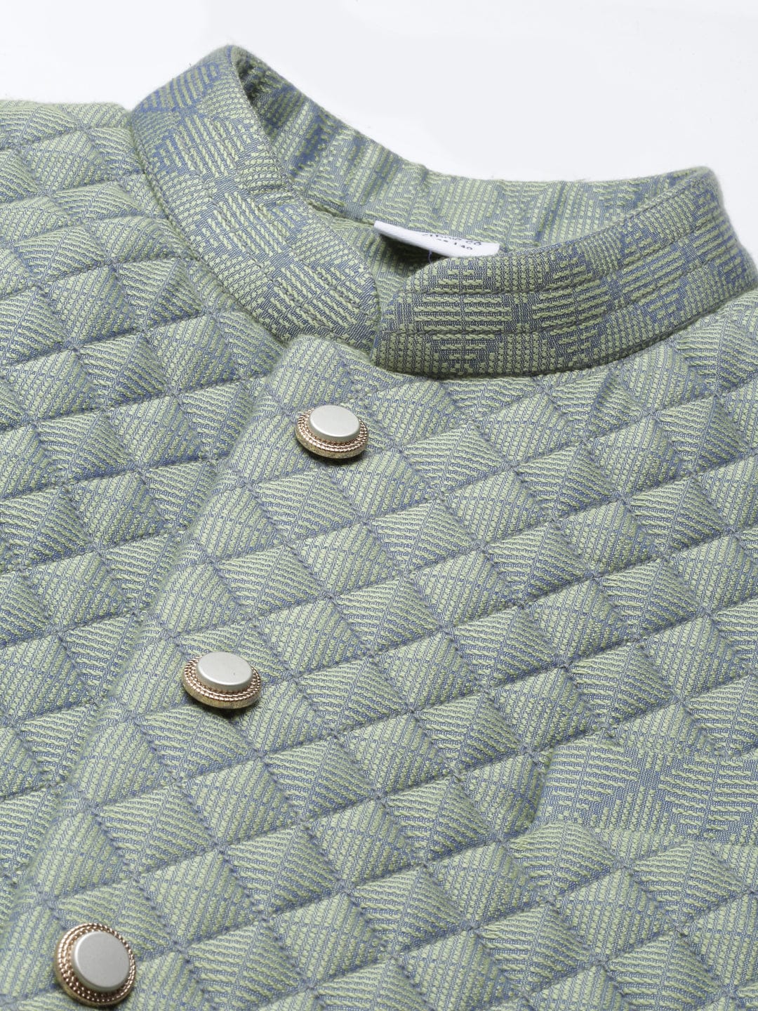 Lime Green Blue Jacquard Quilted Jacket