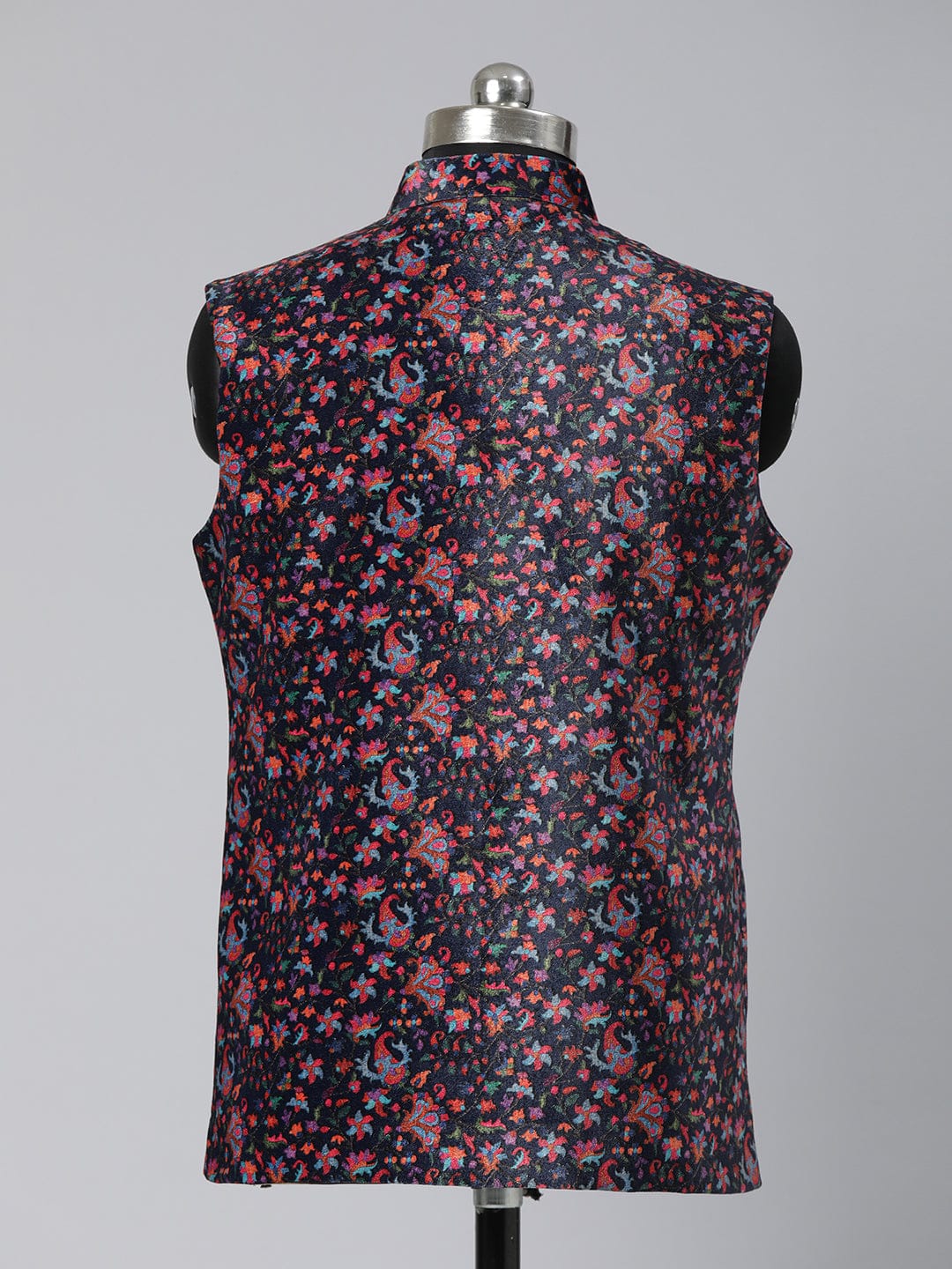 Midnight Blue Velvet Pashmina Printed Jacket