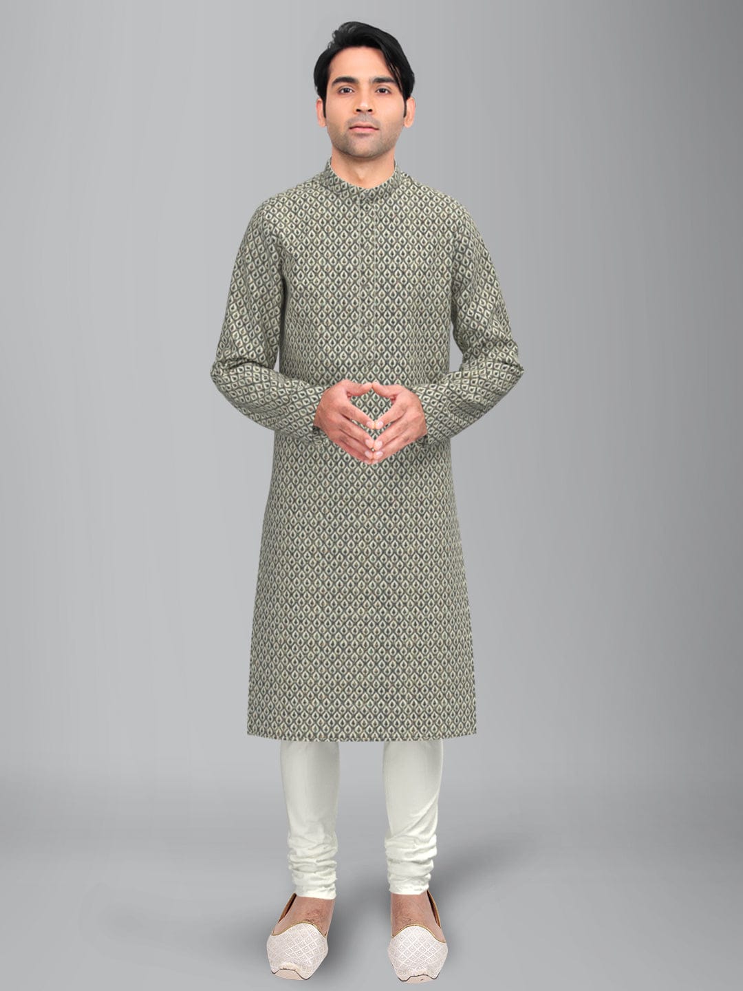 Green Printed Chikankari Kurta Set