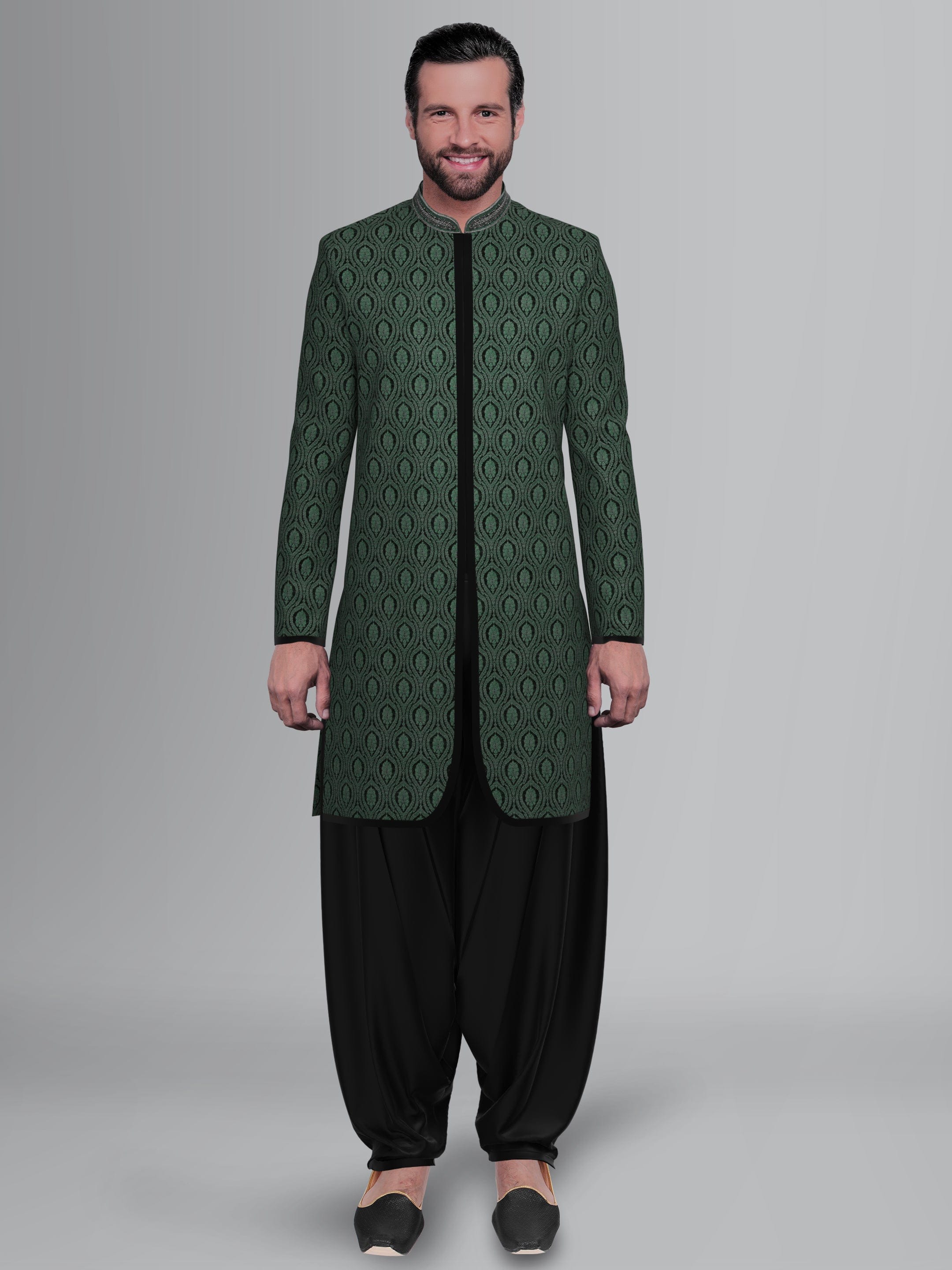 Green Black Indowestern With Salwar
