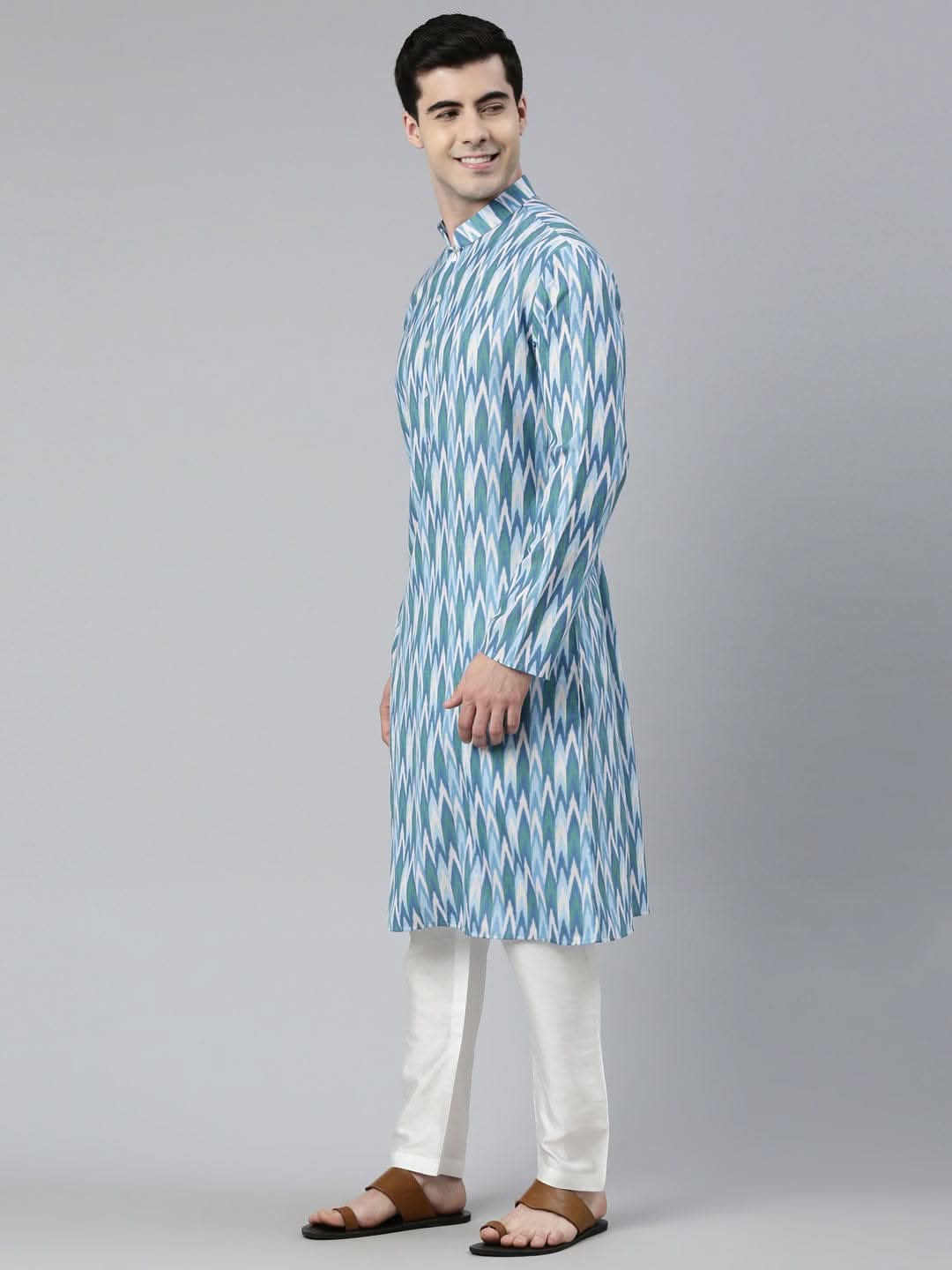 Light Blue Ikat Printed Kurta Set