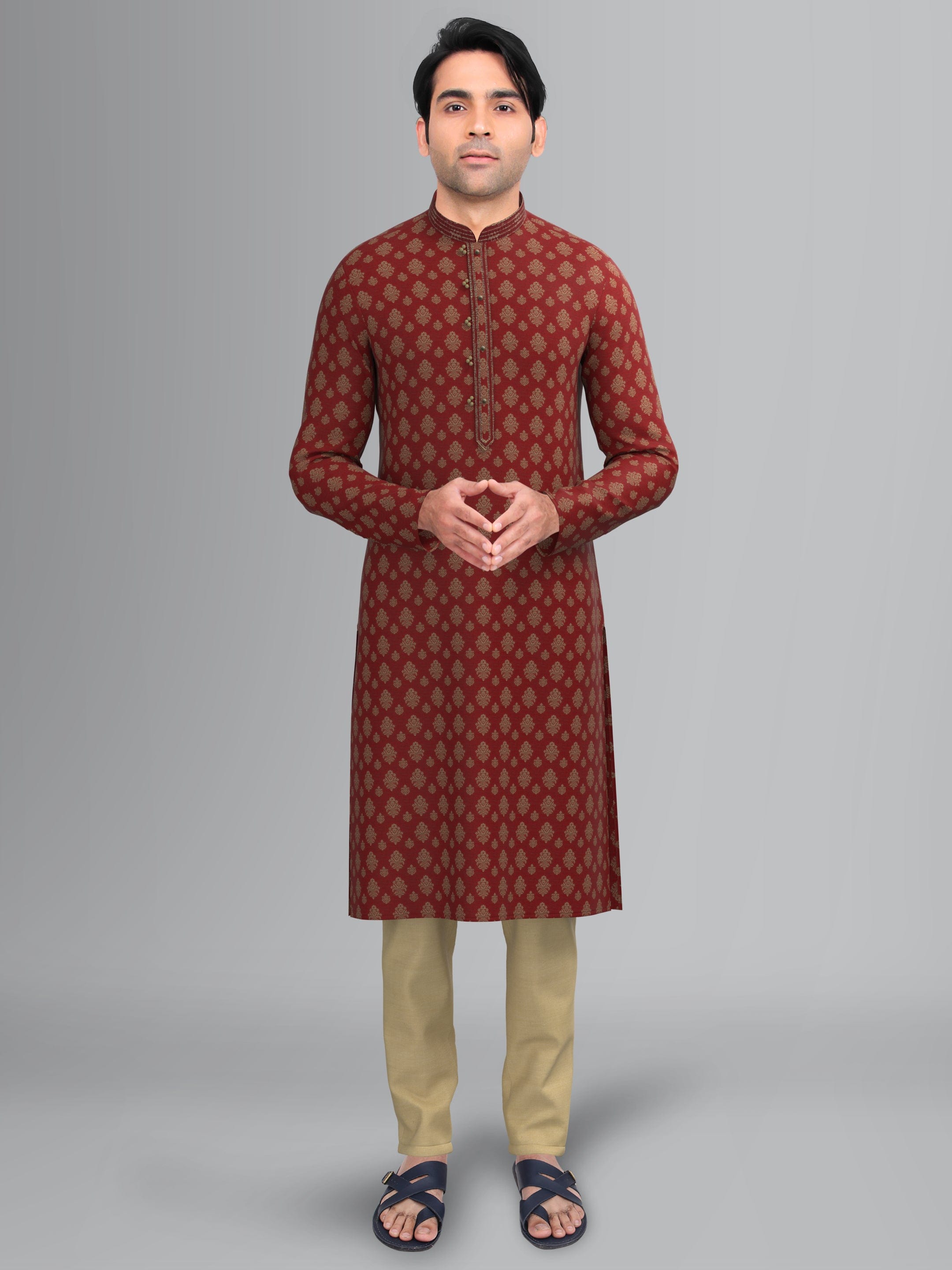 Maroon Jacquard Kurta Set