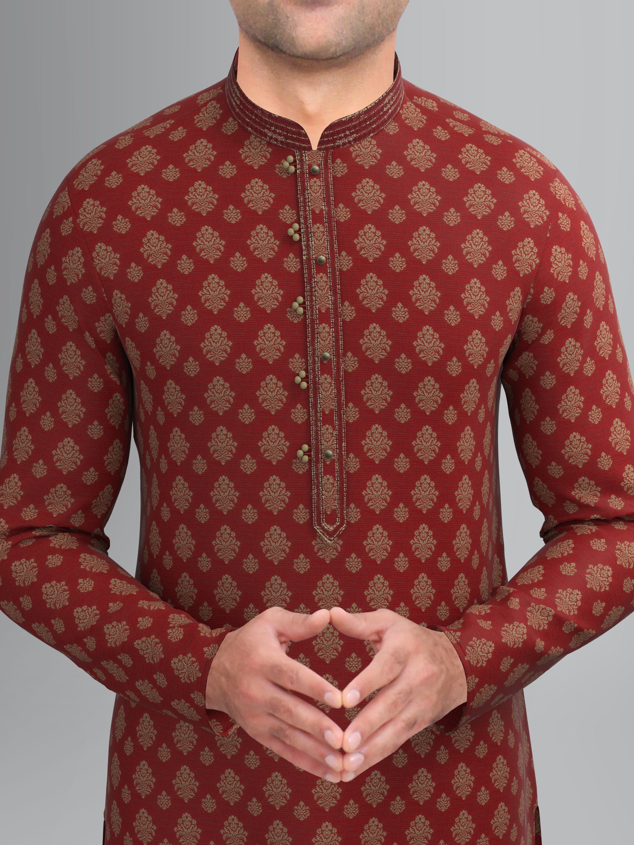 Maroon Jacquard Kurta Set