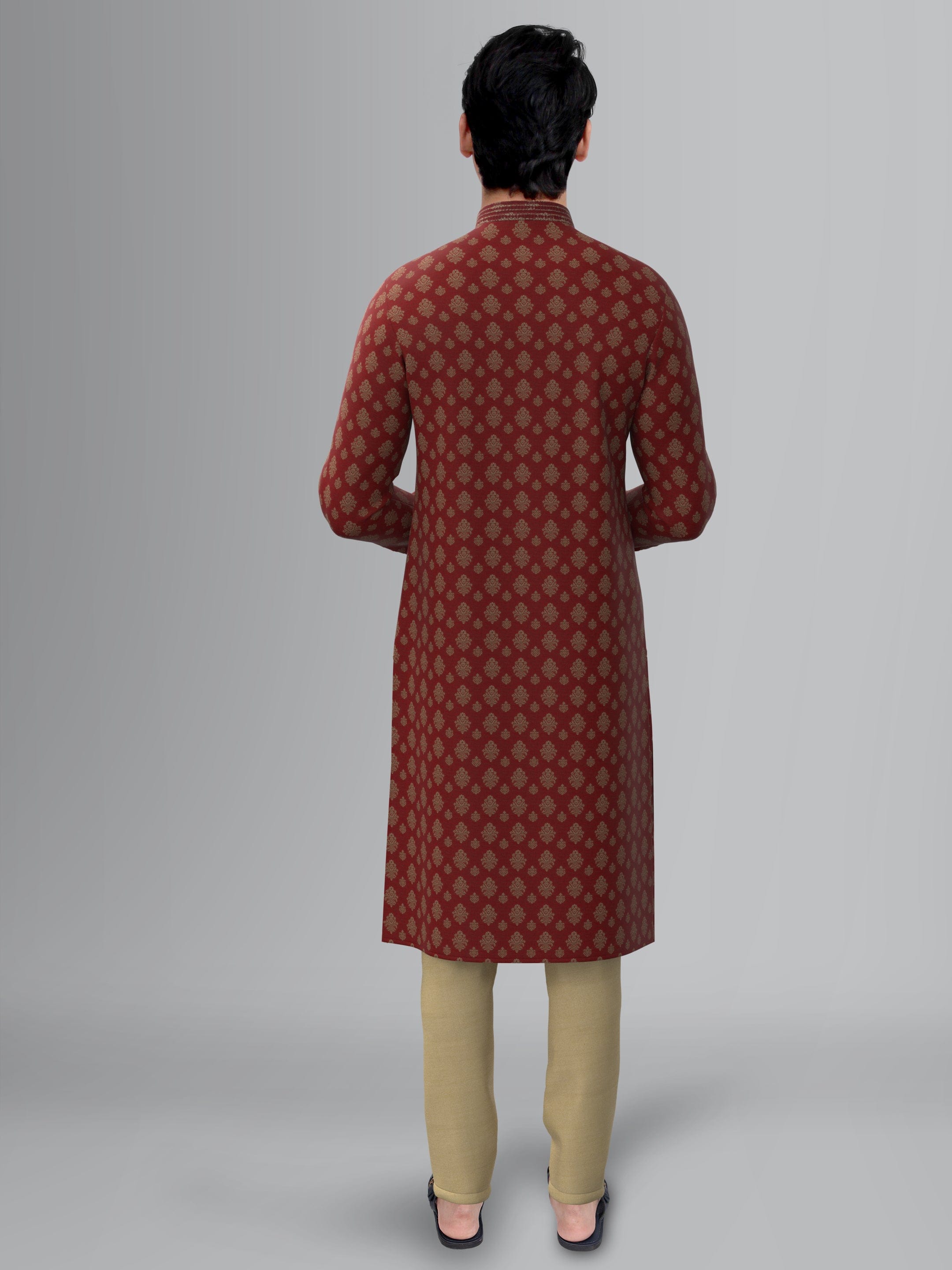 Maroon Jacquard Kurta Set