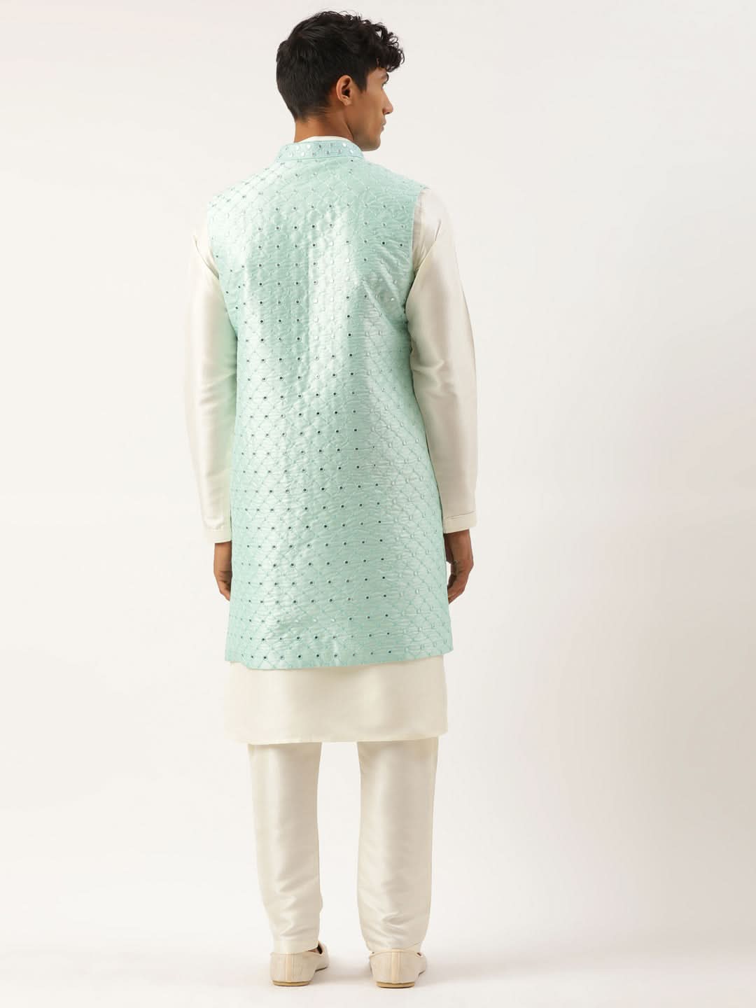 Turquise Mirror Embroidery open Jacket