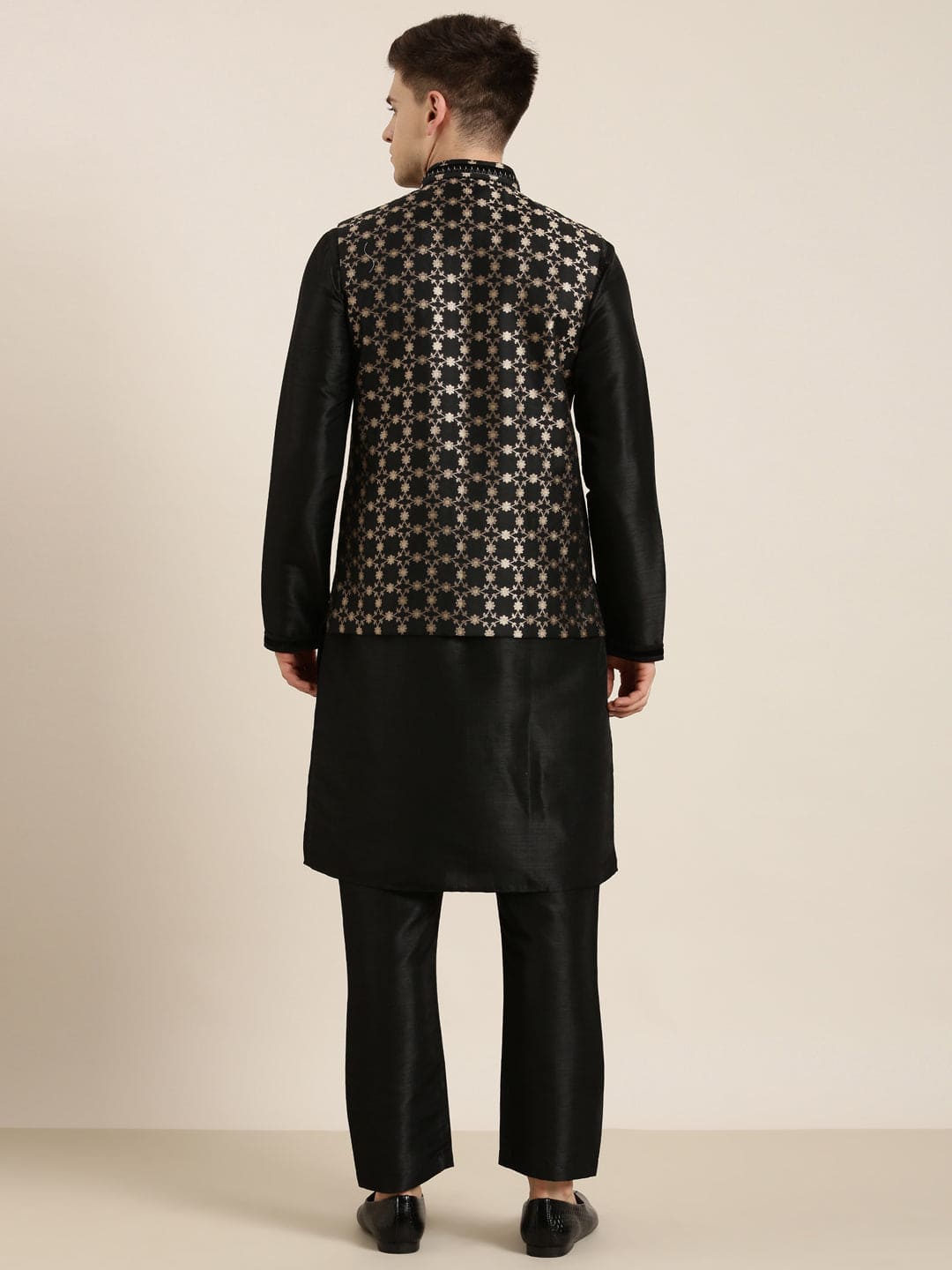 Black Jacquard Layered Jacket Set