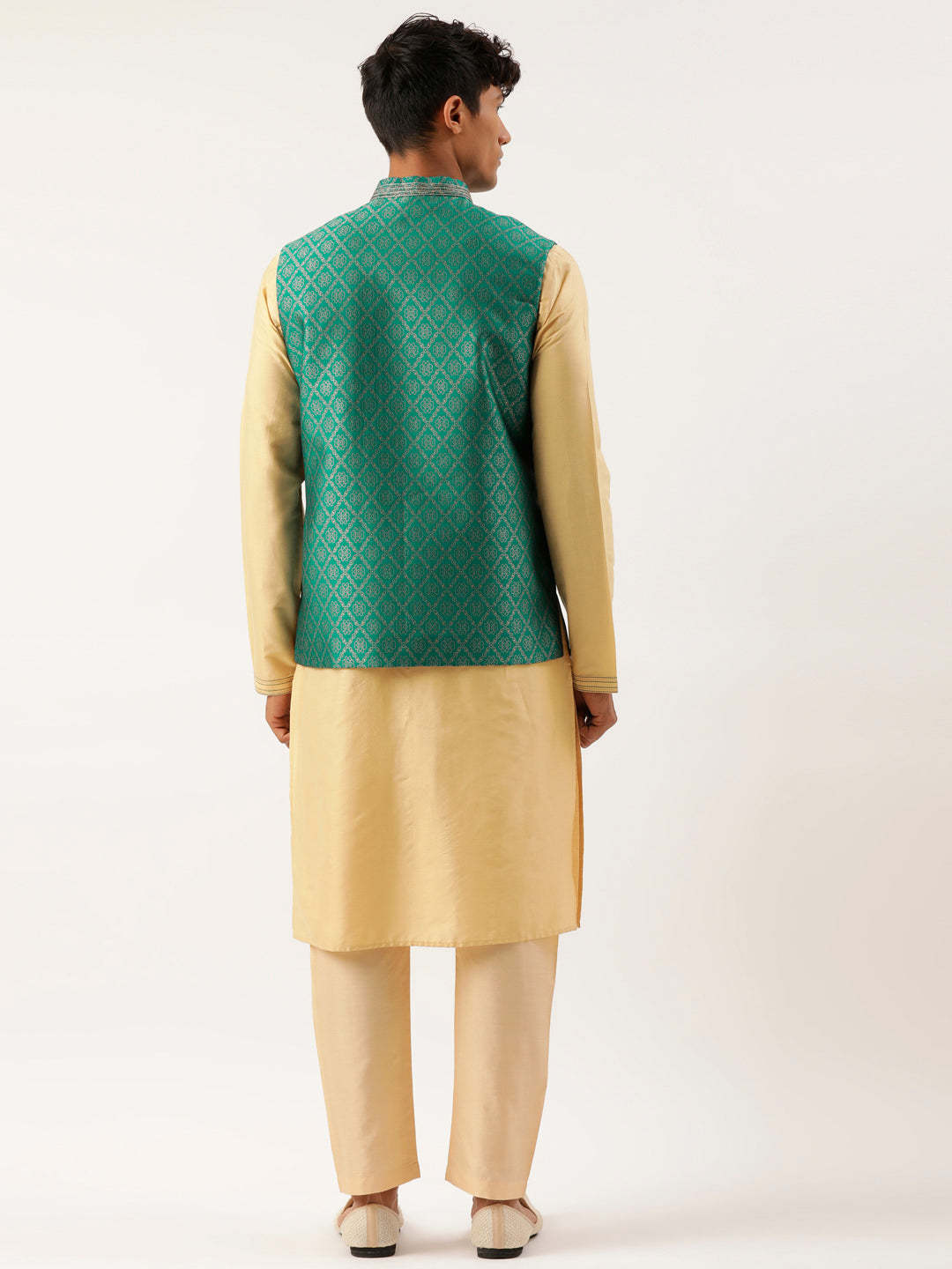 Sea Green With Golden Floral Jaal Jacket