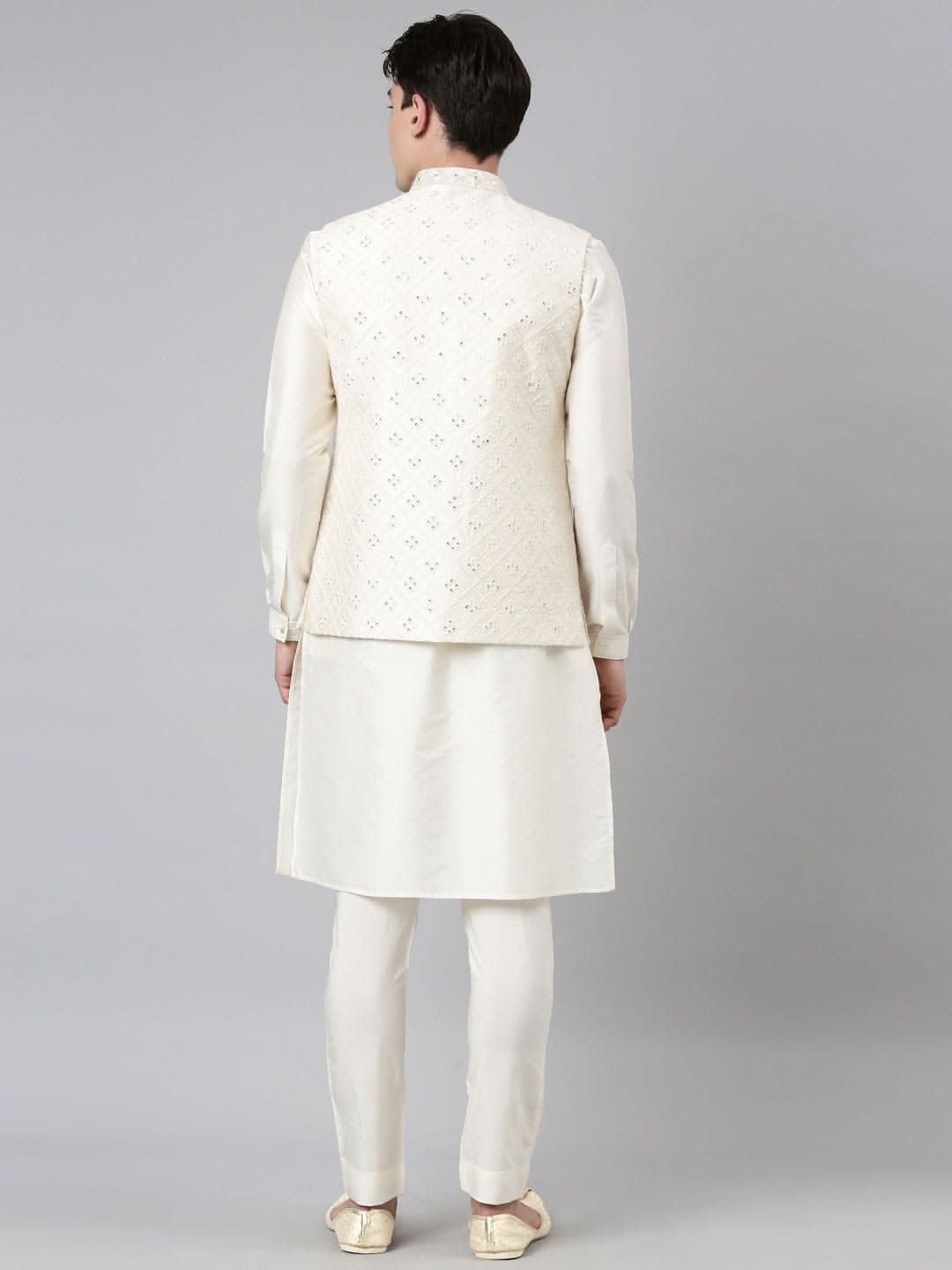 Cream Mirror Embroidery Bundi