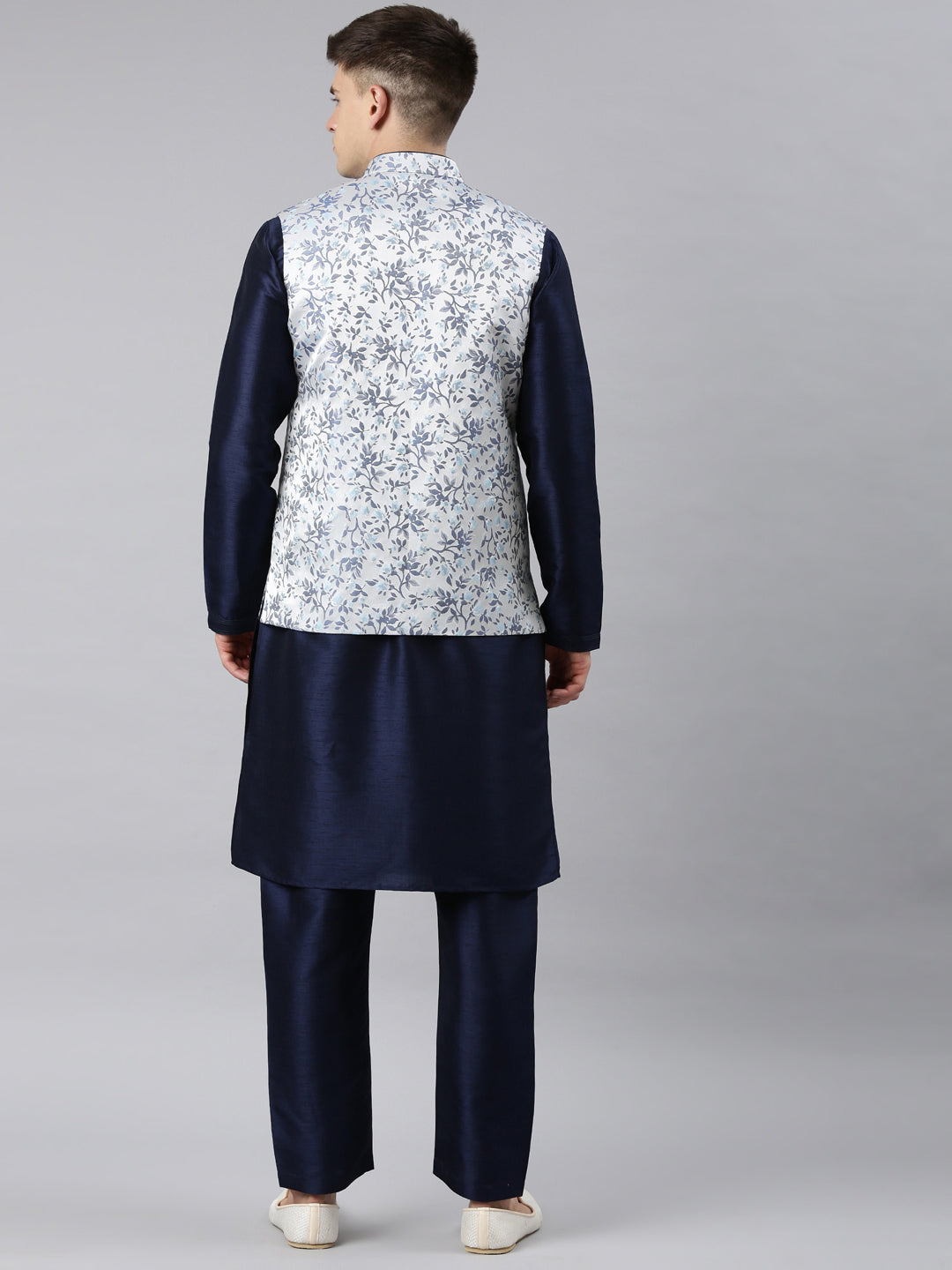 Grey Blue Jacquard Jacket Navy