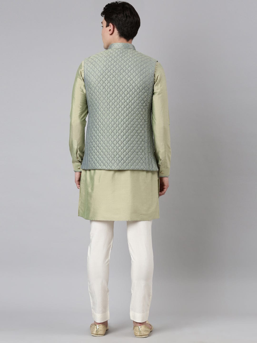 Lime Green Blue Jacquard Quilted Jacket