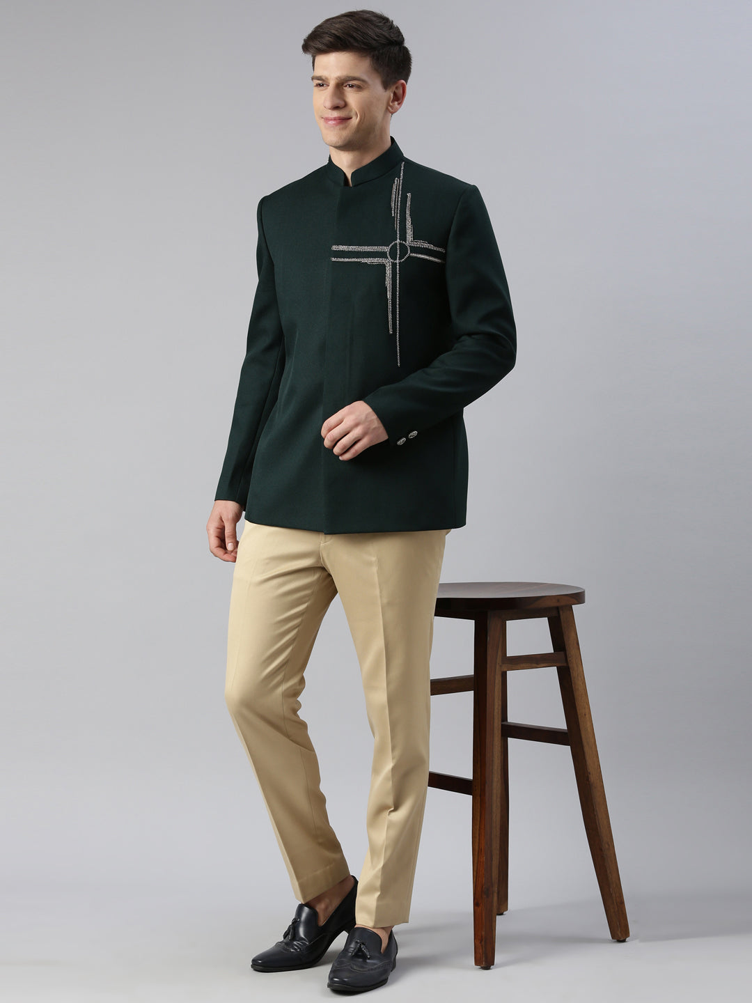 Bottle Green Embroidered Bandhgala
