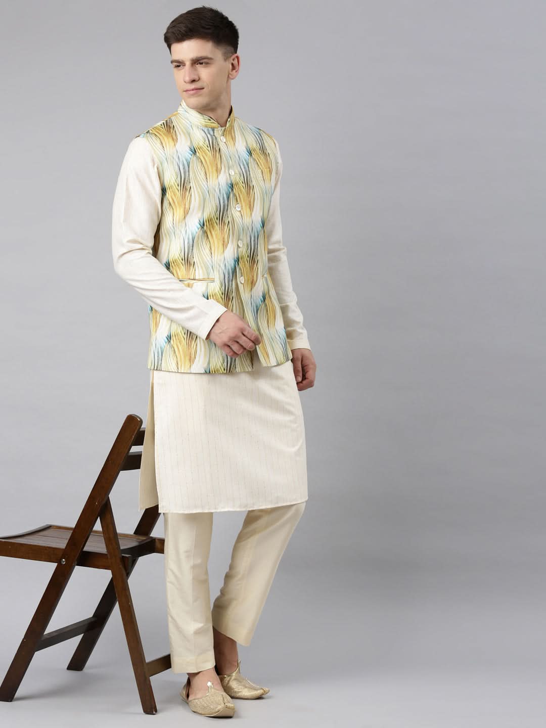 Yellow Linen Printed Jacket