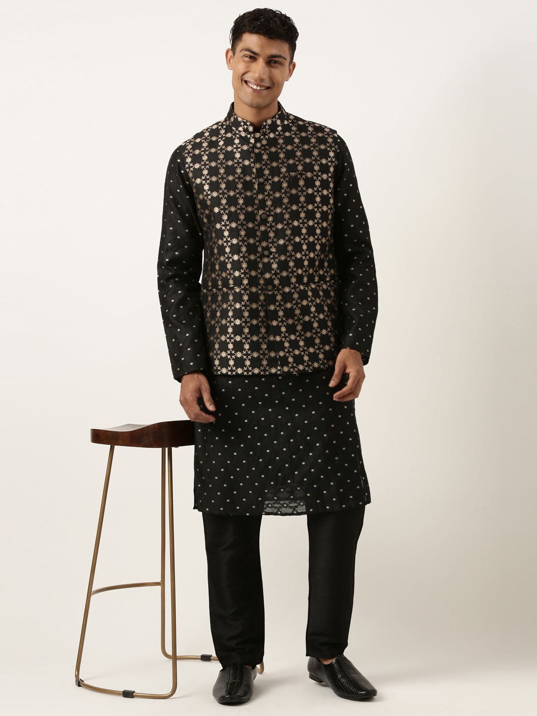 Black Chanderi Jacquard Jacket