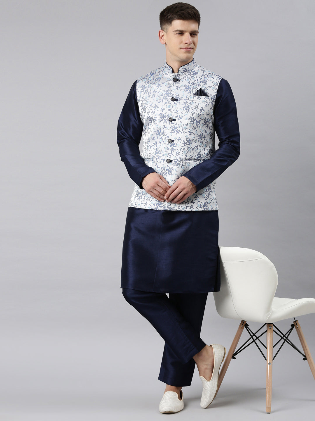 Grey Blue Jacquard Jacket Navy