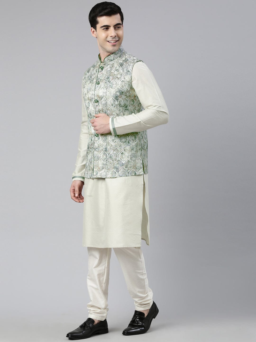 Grey Green Jacquard Jacket