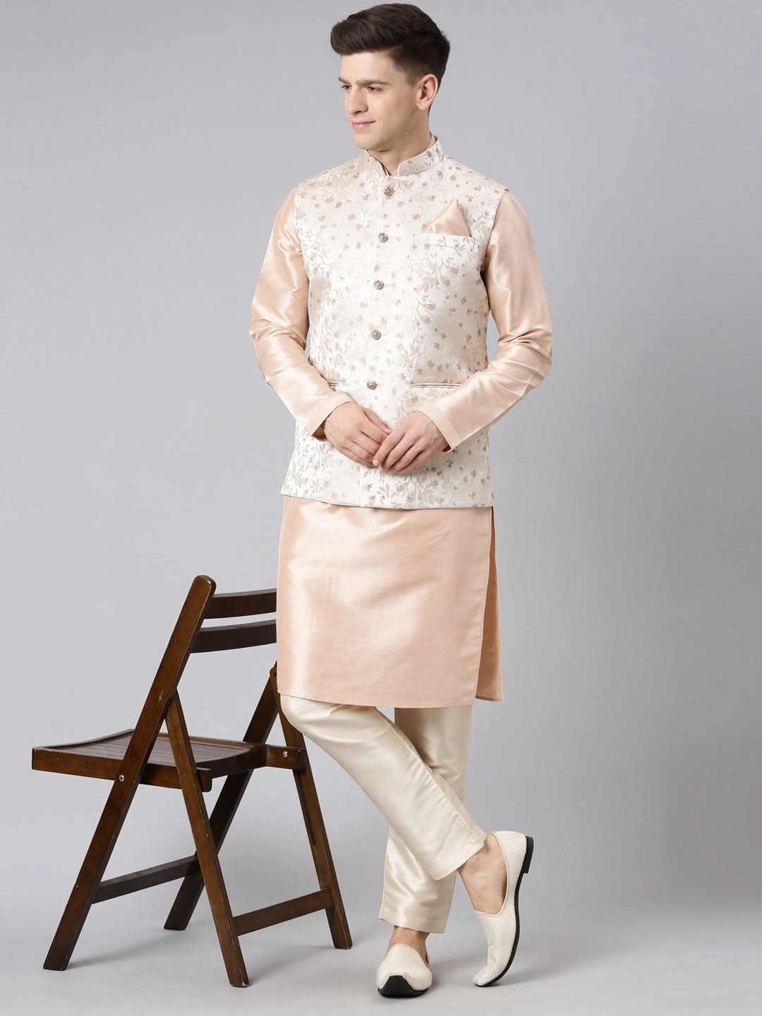 Peach Beige Jacquard Jacket