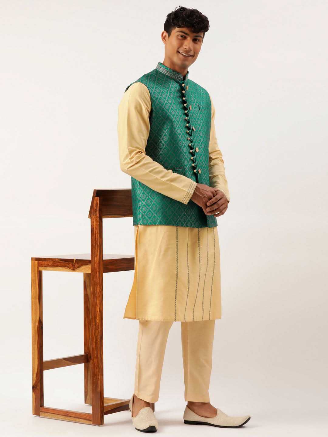 Sea Green With Golden Floral Jaal Jacket