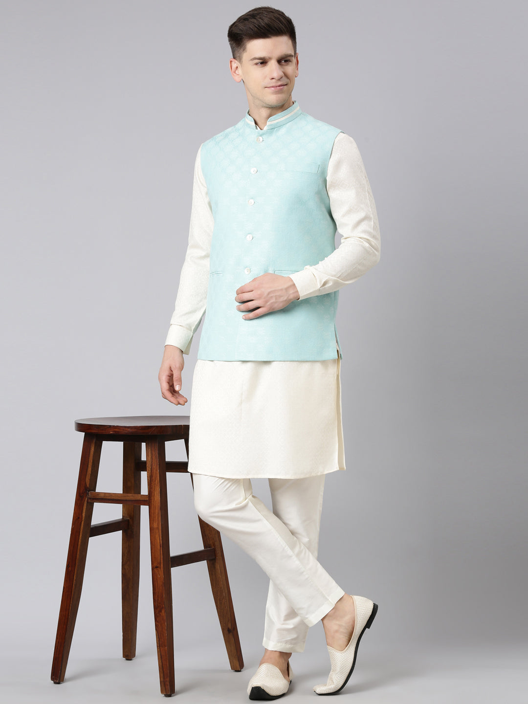 Light Blue Cotton Jacquard Jacket