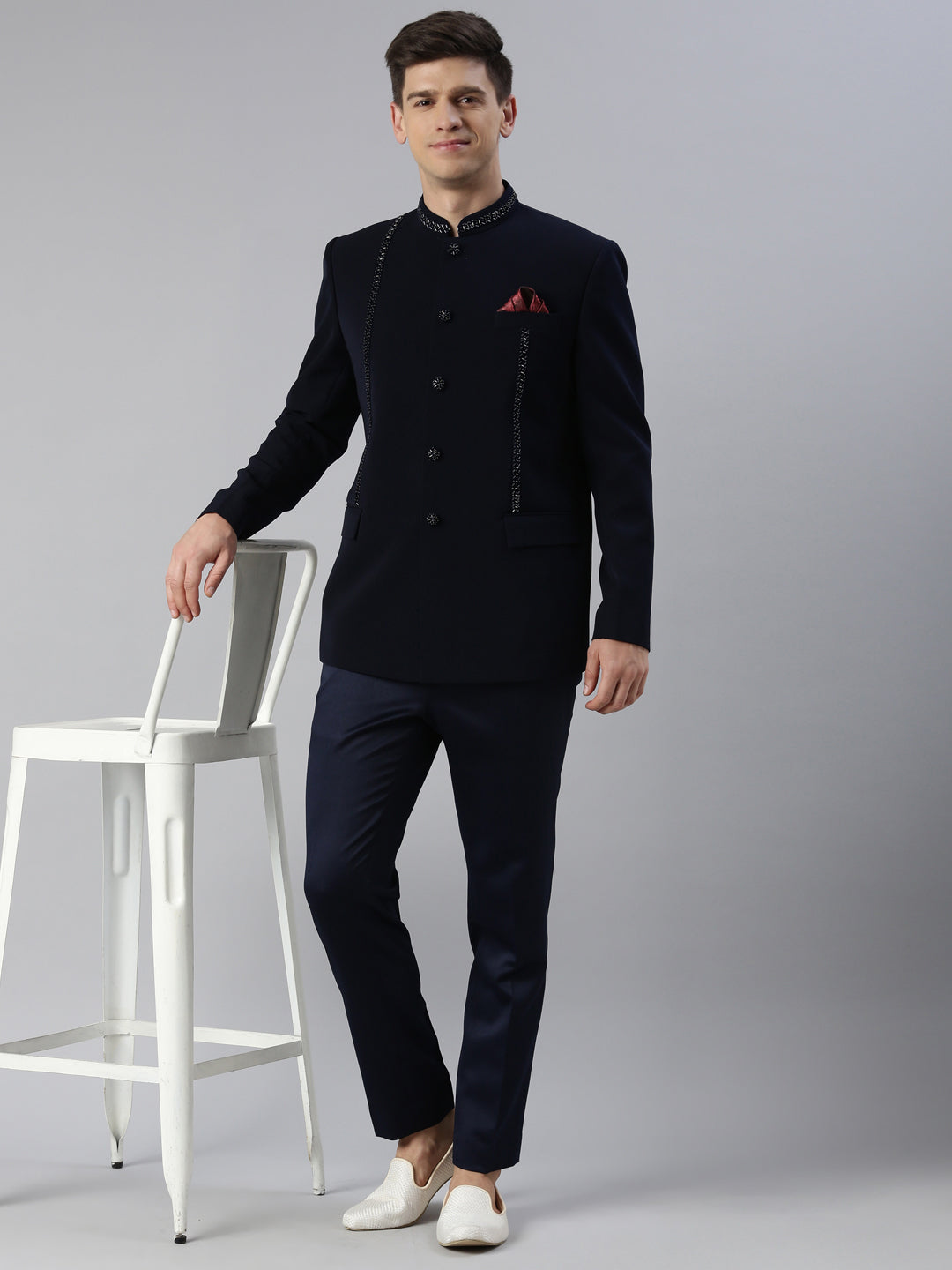 Navy Embroidery Bandhgala