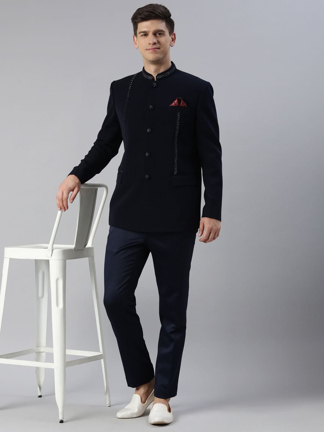 Navy Embroidery Bandhgala