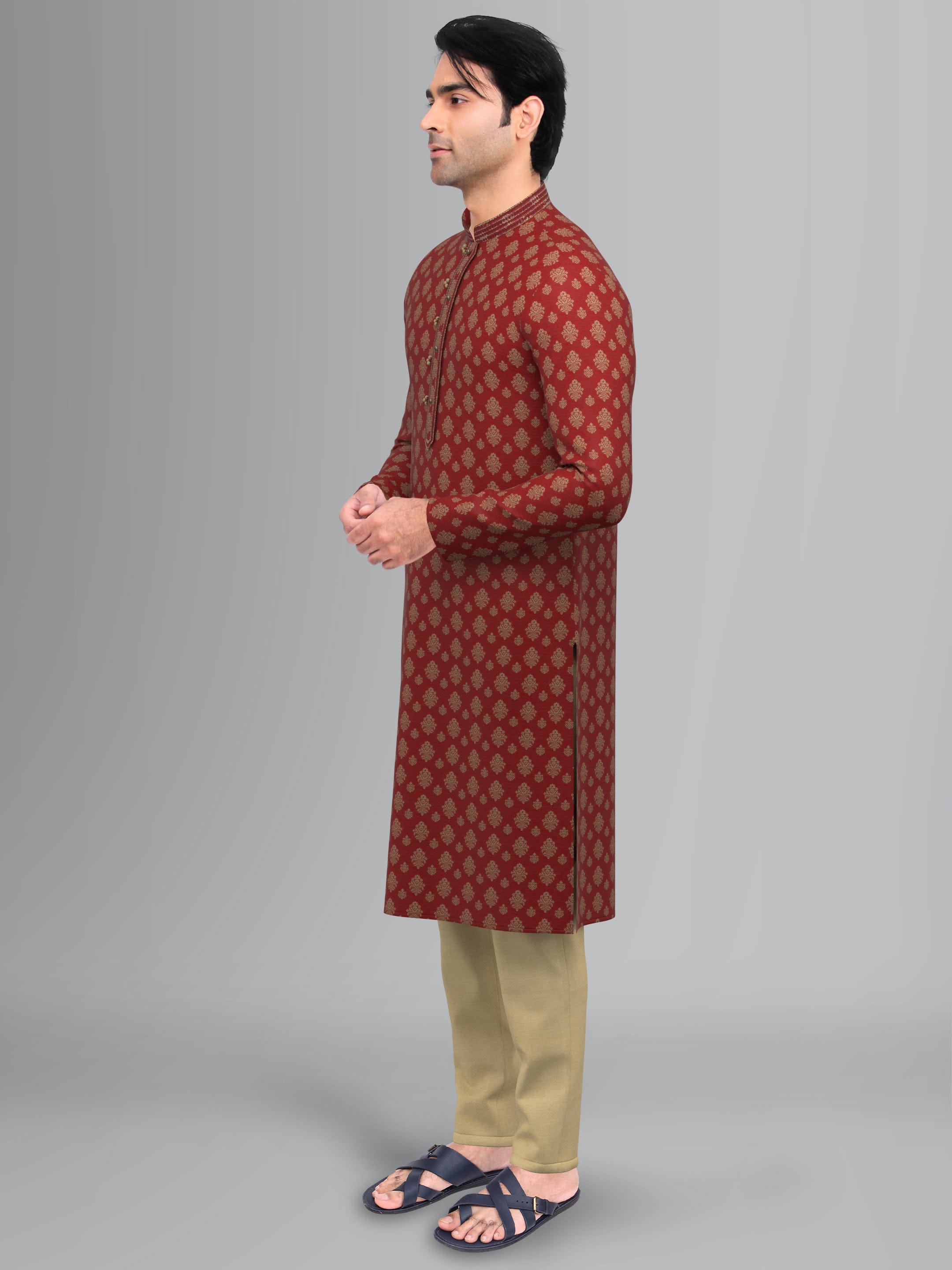 Maroon Jacquard Kurta Set