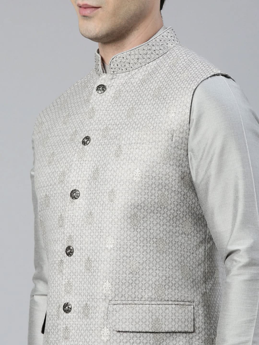 Grey Chanderi Booti Jacket