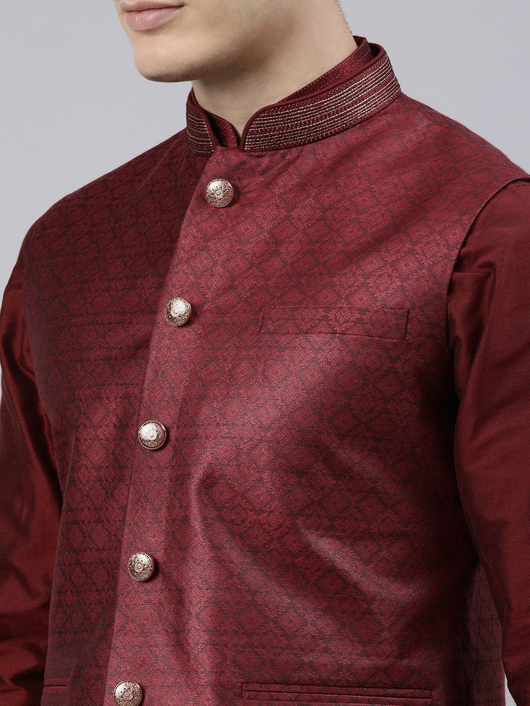 Maroon Jacquard Bundi