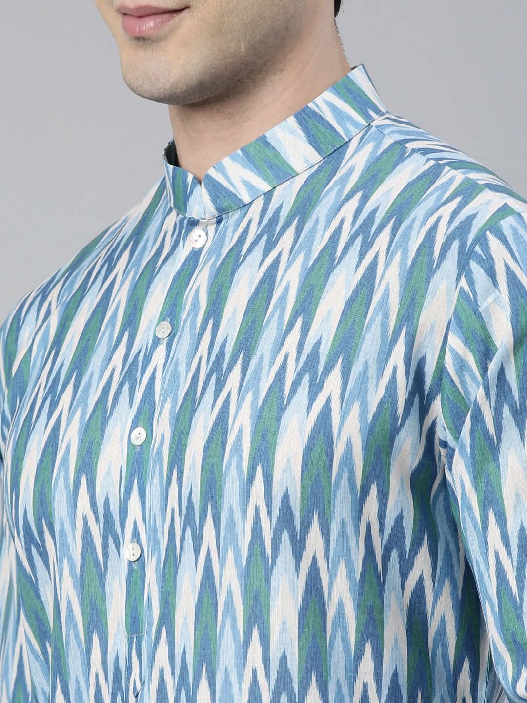 Light Blue Ikat Printed Kurta Set