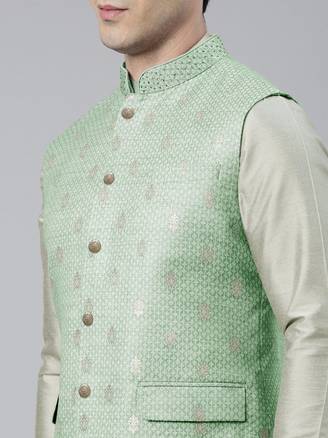 Green Chanderi Booti Jacket