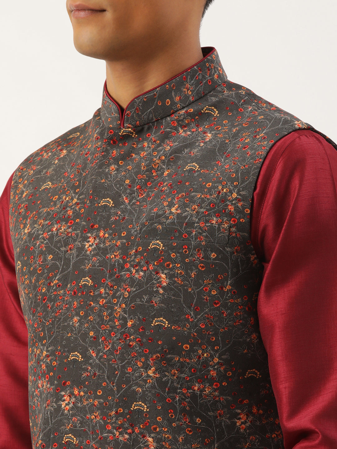 Charcoal Grey Printed Jacket