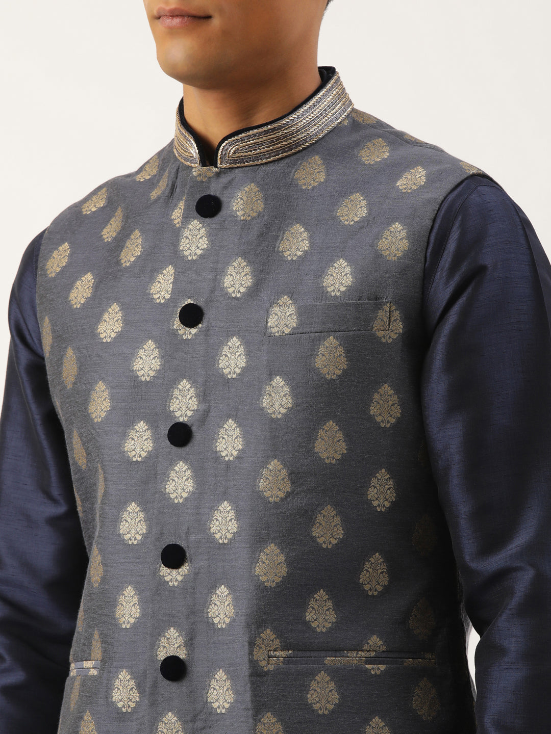 Navy Jacquard Gold Booti Jacket
