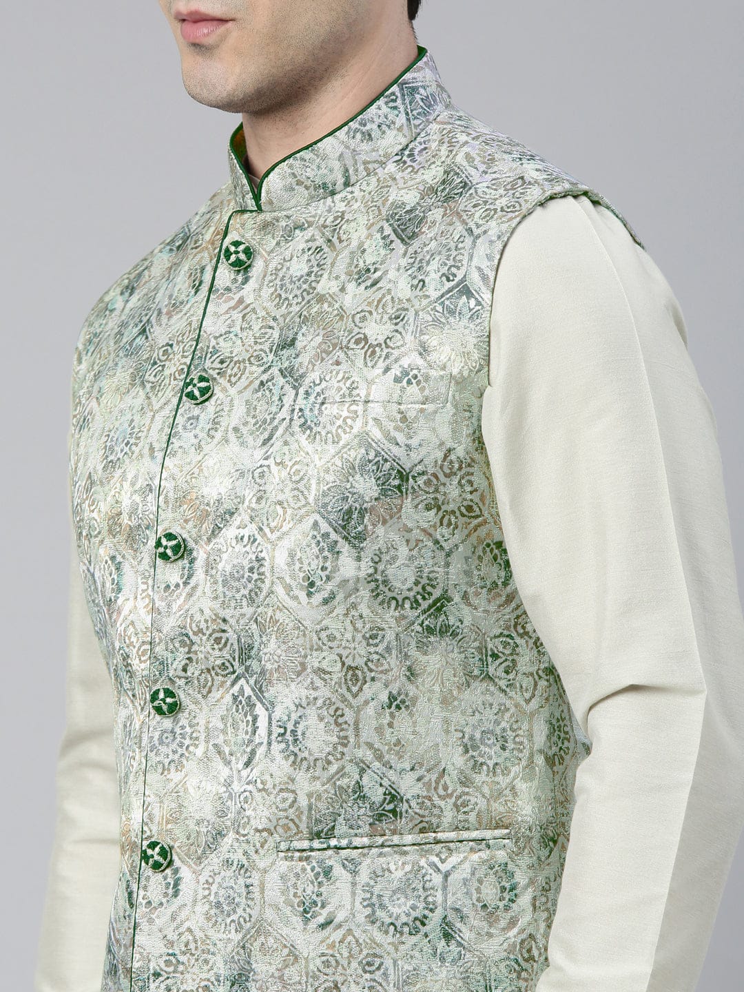 Grey Green Jacquard Jacket