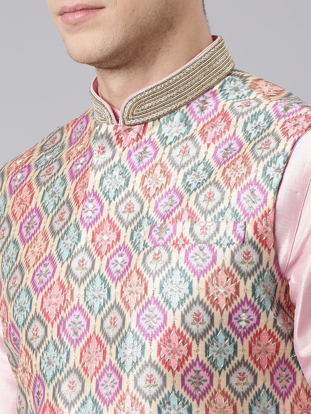 Beige Ikat Print Jacket