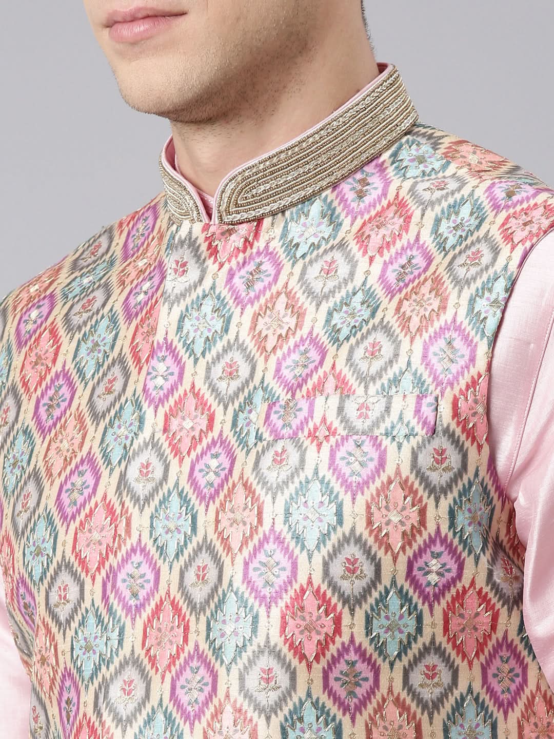 Beige Ikat Print Jacket