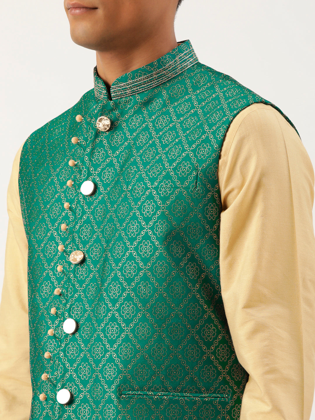 Sea Green With Golden Floral Jaal Jacket