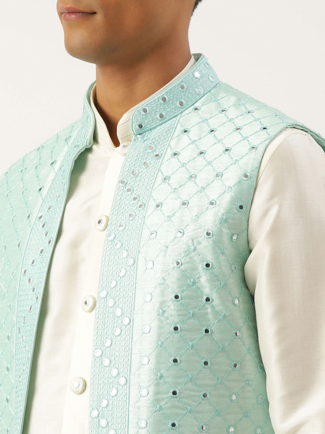 Turquise Mirror Embroidery open Jacket