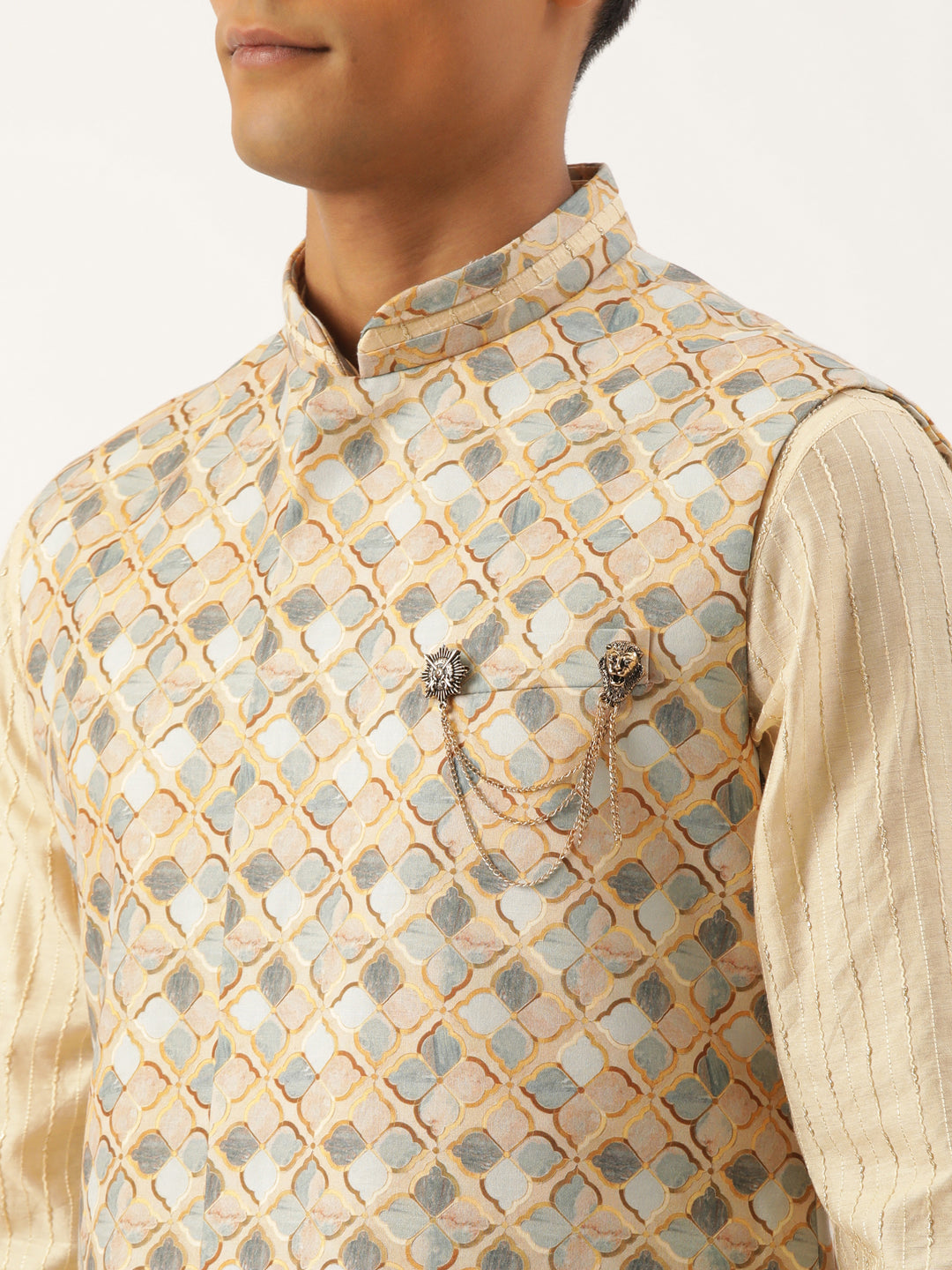 Grey and Beige Printed Jacket