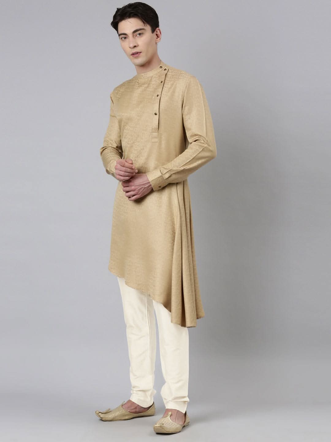 Beige Self-Design Drape Side-Open Kurta