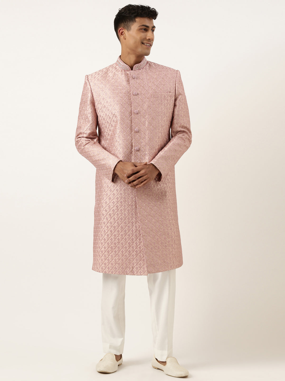 Pink Embroidered Achkan